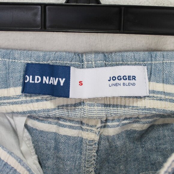 Old Navy Linen Blend Jogger Shorts Mens Size S Blue White Stripe 7" Inseam - Picture 3 of 3